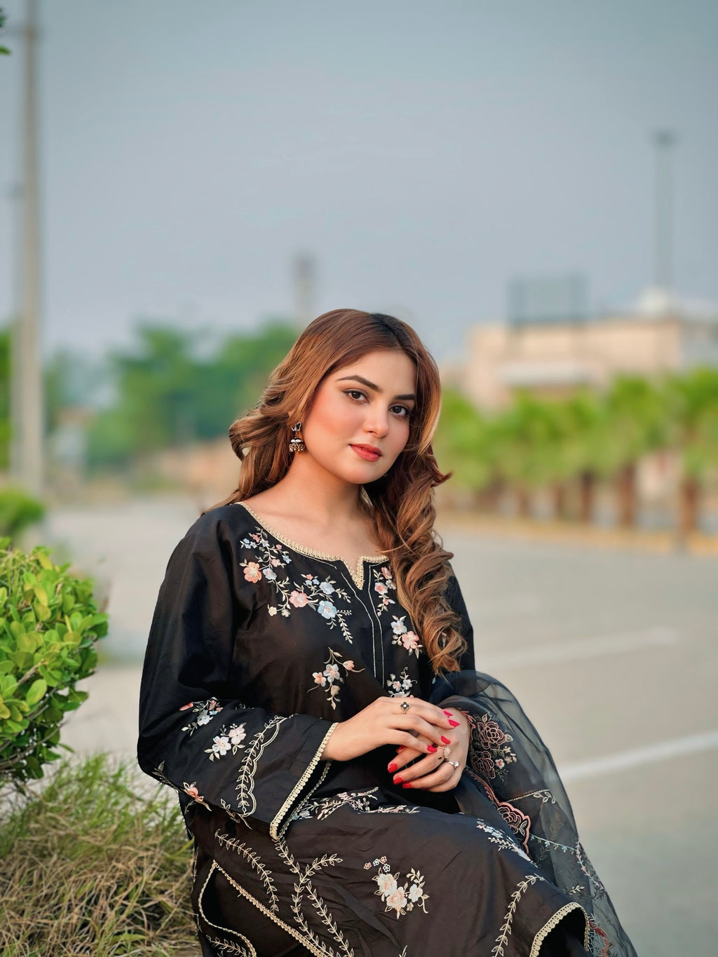 Black Embroidered Suit-3PC