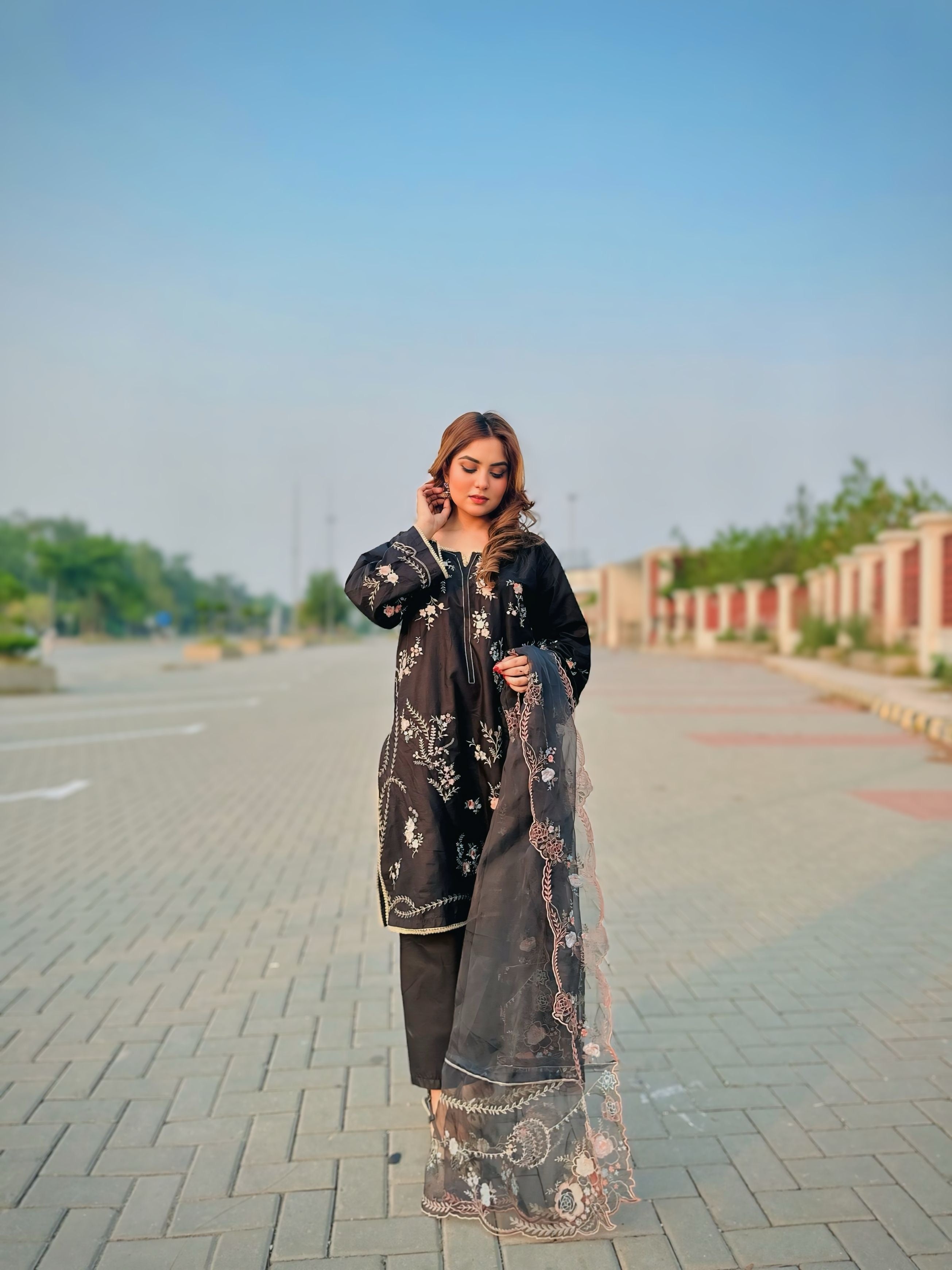 Black Embroidered Suit-3PC