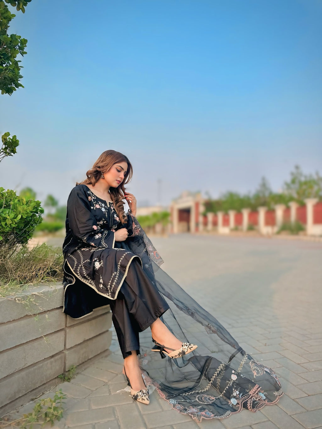 Black Embroidered Suit-3PC