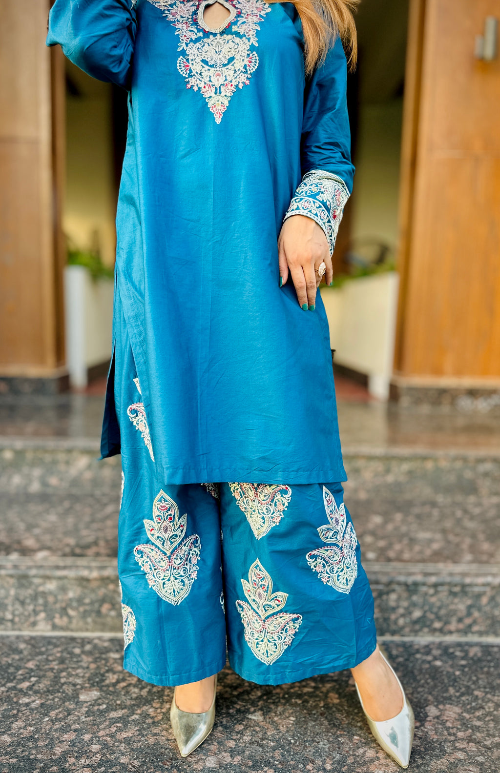 Blue Embroidered 2PC