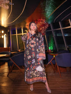 2PC Midnight Black Floral Printed Kaftan