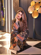 2PC Midnight Black Floral Printed Kaftan