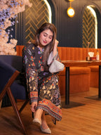 2PC Midnight Black Floral Printed Kaftan