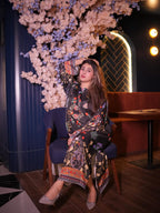 2PC Midnight Black Floral Printed Kaftan