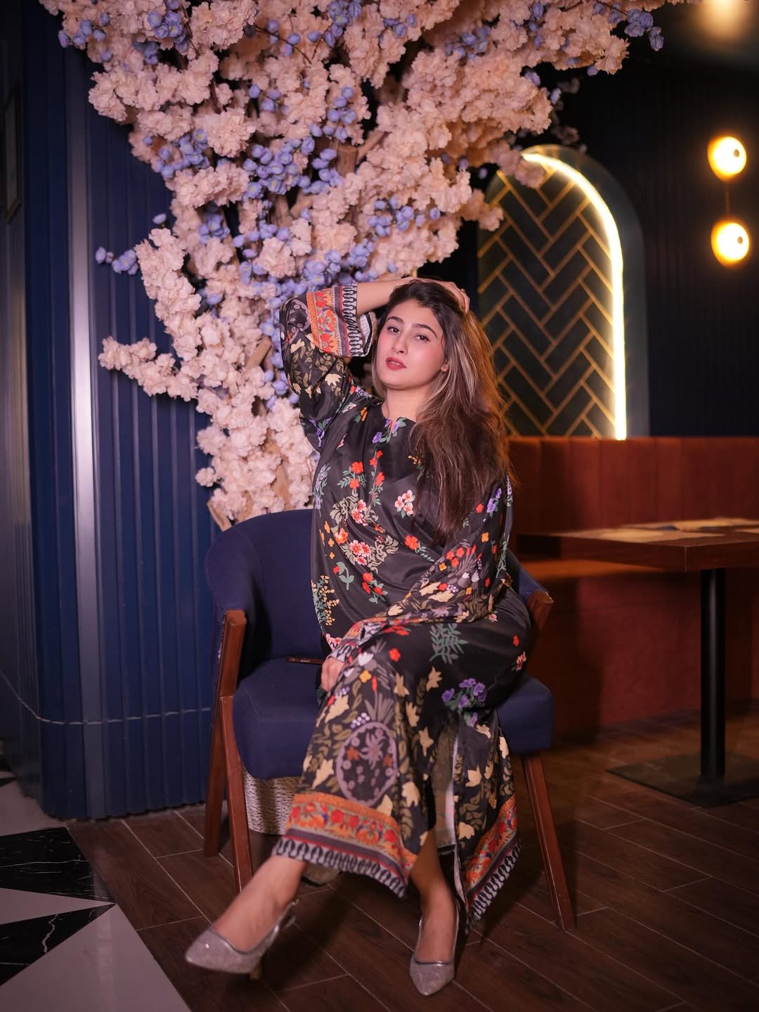 2PC Midnight Black Floral Printed Kaftan